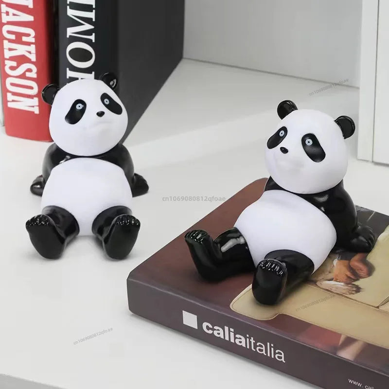 Cute Panda Phone Holder Cartoon Panda Mobile Phone Holder Universal Phone Bracket Panda Sculpture Statue Decor Resin Toy Gift