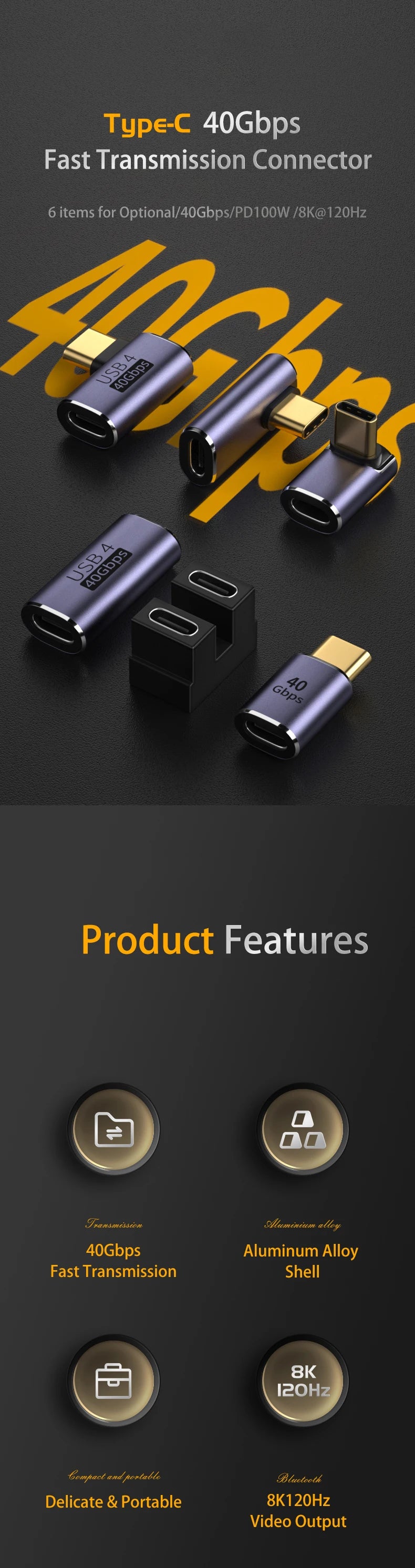 USB 4.0 PD 100W Adapter Type C Thunderbolt 3/4 40Gbps OTG Extension Cable Adapter Type C Male To Female Converter For PC Laptops