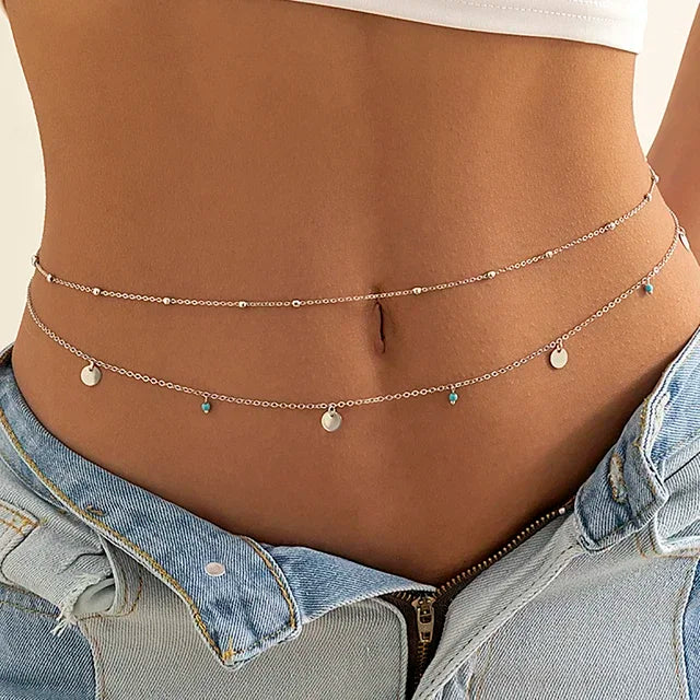 Sexy Double Layer Colorful Stone Chain for Women Crystal Butterfly Waist Bead Belly Chain Belly Belt Summer Beach Body Jewelry