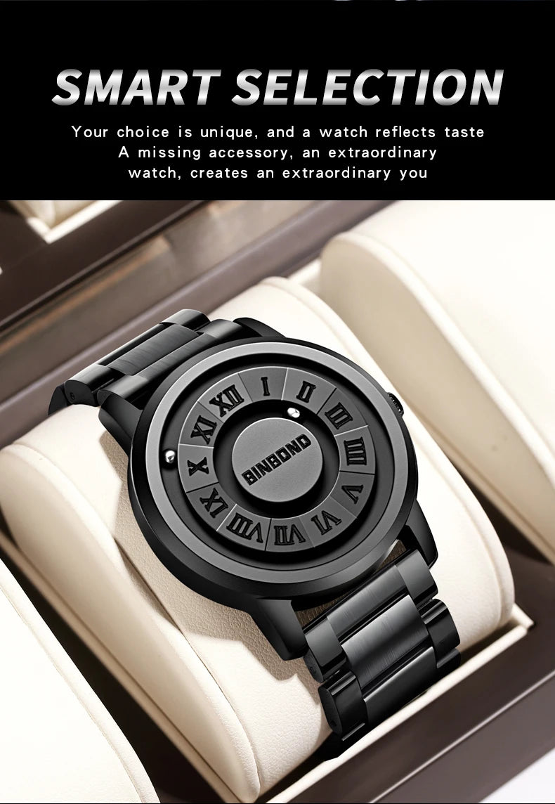 BINBOND B234 Top Luxury Men Quartz Watches Magnetic Levitation Hollow Out Stainless Steel Waterproof Men Watch Relogio Masculino
