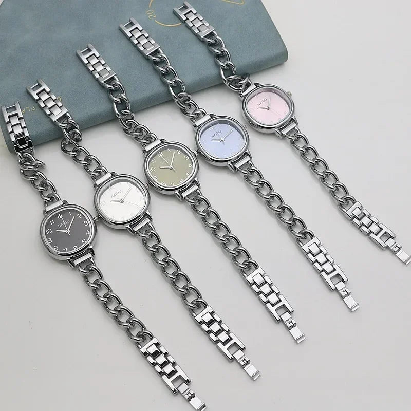 Brand Oval Dial Quartz Watch Korean Version Simple and Fashion Women's Bracelet Wristwatch Luxury Gift Small Green Watches