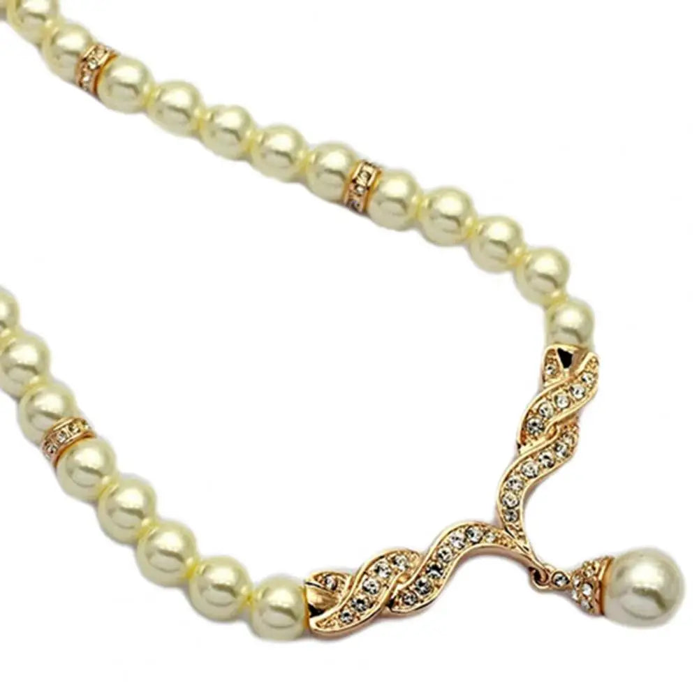 Necklace Earrings Women Jewelry Set Faux Pearl Bridal Wedding Alloy Party Studs Necklace Earrings Set Gifts