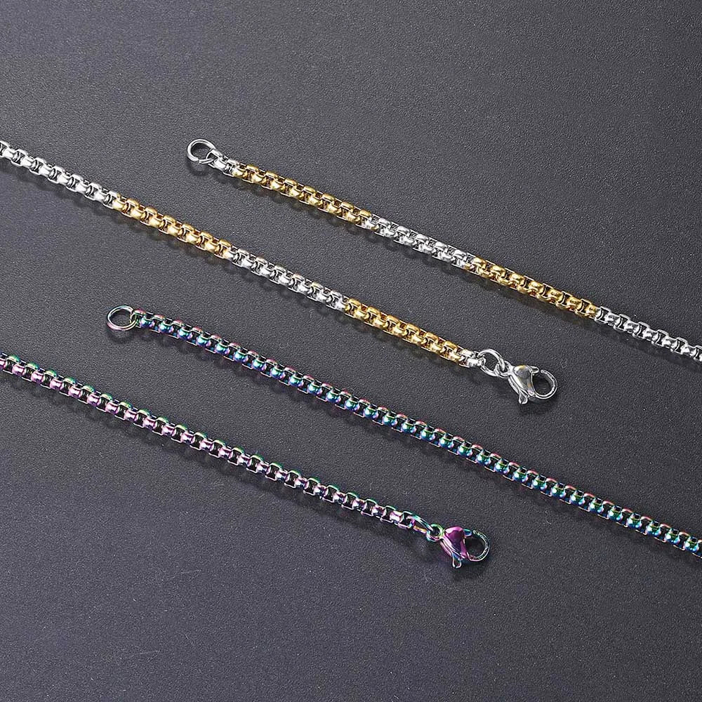 Stainless Steel Round Box Chain For Men Boys Square Rolo Necklace Women Hip Hop Jewelry Gifts Width 3mm Length 60cm C021