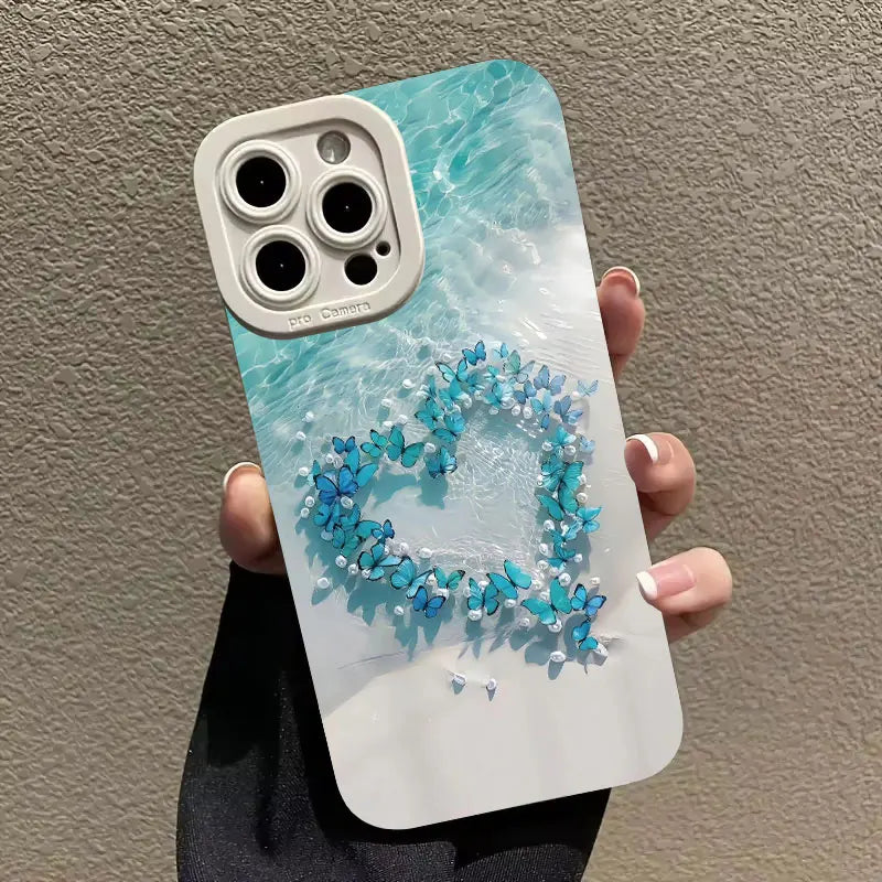 Blue Butterfly Ocean Waves Phone Case For iPhone 16 15 Pro Max 14 13 12 11Pro Max  Mini X XS XR 7 8 Plus SE Silicone Soft Cover