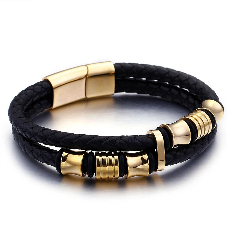 Classic Vintage Magnetic Buckle X Pendant Black Leather Bracelet, Suitable for Men\\\\\\'s Fashion Casual Rock Jewelry