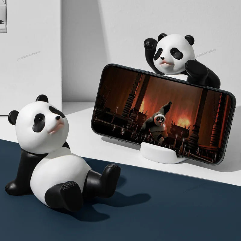 Cute Panda Phone Holder Cartoon Panda Mobile Phone Holder Universal Phone Bracket Panda Sculpture Statue Decor Resin Toy Gift