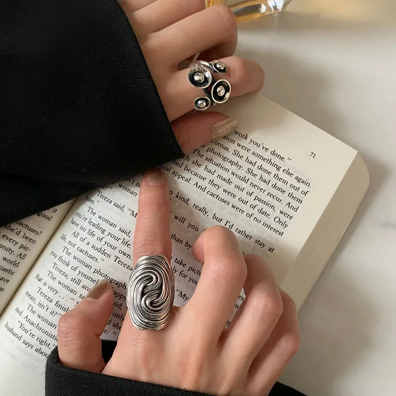 Exaggerate Metal Alloy Pearl Flower Rings for Women Vintage Gold Color Big Flower Open Adjustable Finger Ring Jewelry Anillos