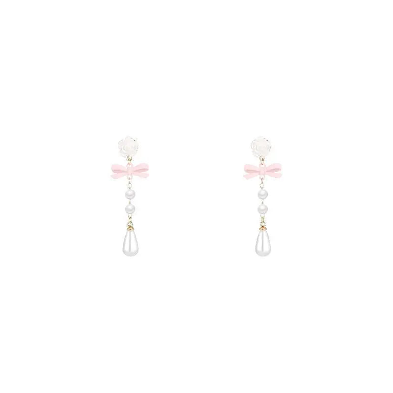 Fashion French Lovely Elegant Earring Vintage Mini Luxury Bow Heart Ear Stud Korean Style Pearl Earrings Women Drop Earrings