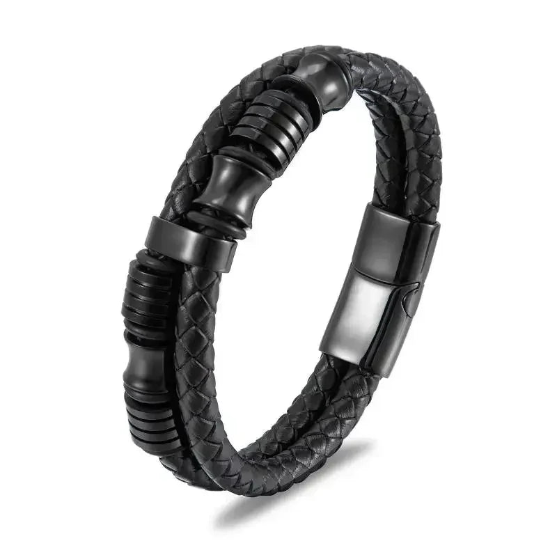 Hexagram Leather Bracelet Star of David Handwoven Double Layer Leather Magnetic Buckle Bracelet Judaism Amulet Jewelry for Men