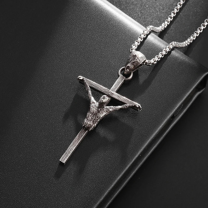 Vintage Catholic Cross Pendant Necklace Men Women Christian Believers Prayer Amulet Jewelry