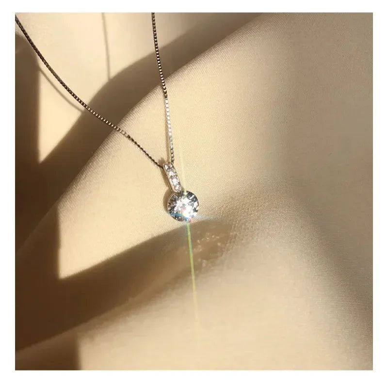 Fashion 925 Sterling Silver Round Zircon Necklace Minimalist Style Charm Choker Pendant Party Gift for Women's Fine Jewelry