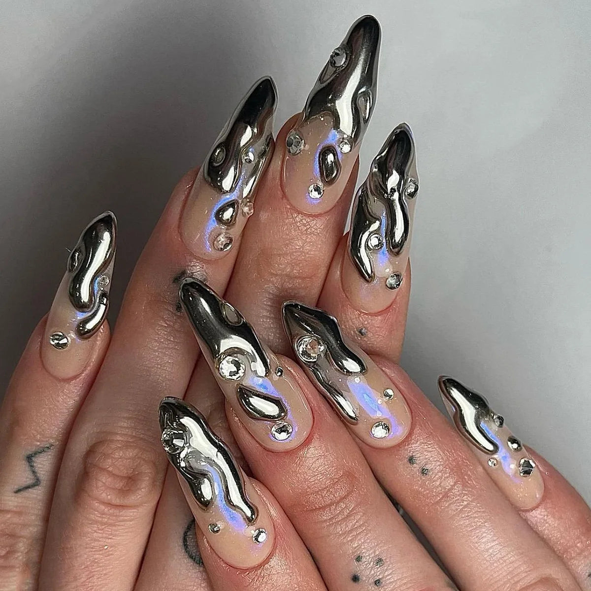 24pc Sweet Cool Hot Girl False Nail with glue Wearable black y2k pink diamond fake nails with designs press on nails Art Almond