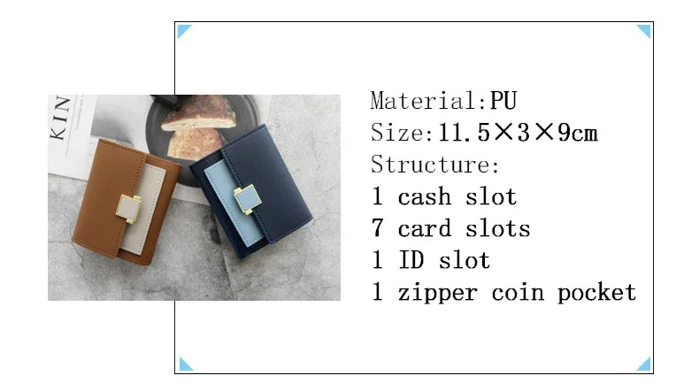 Patchwork Short Women's Wallet Fashion Square Clutch Money Credit Multiple Card Holders Metal Buckle Tri-Fold Ladies Coin Purse