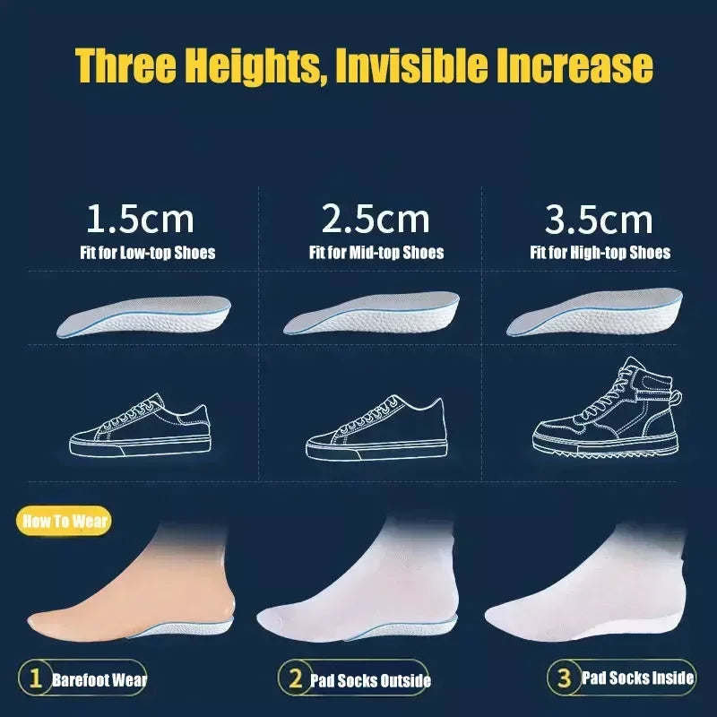 1.5/2.5/3.5 Cm Arch Support Height Increase Insoles Light Weight Soft Elastic Lift Soft Elastic Lifting for Men Women Shoes Pads
