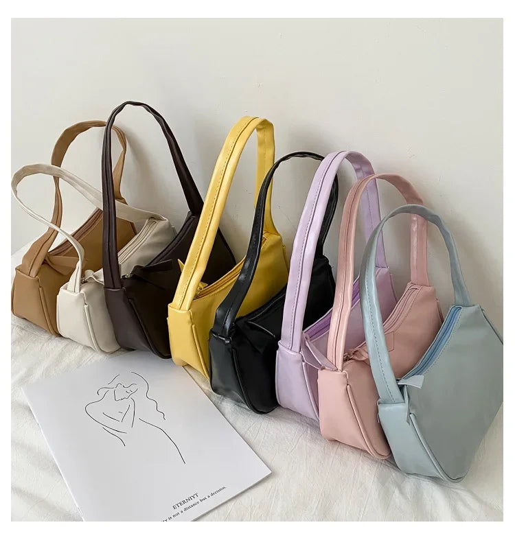 New PU Leather Women's Handbags Solid color Underarm Bag Fashion Armpit Shoulder Bag Simple Design Girls Small Shoulder Bags