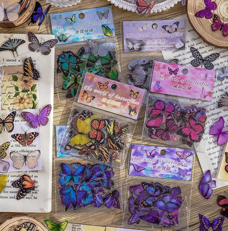 40pcs/pack Butterfly Series Stickers Art Collage Junk Journal DIY Scrapbooking PET Waterproof Craft Aesthetics Stickers