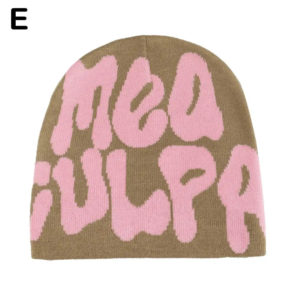 Fashion Korean Y2K Knitting Beanie Hat Cool Letter Graphic Knitting Beanie Cozy Knit Skullies Cap Slouchy Unisex Winter Hats