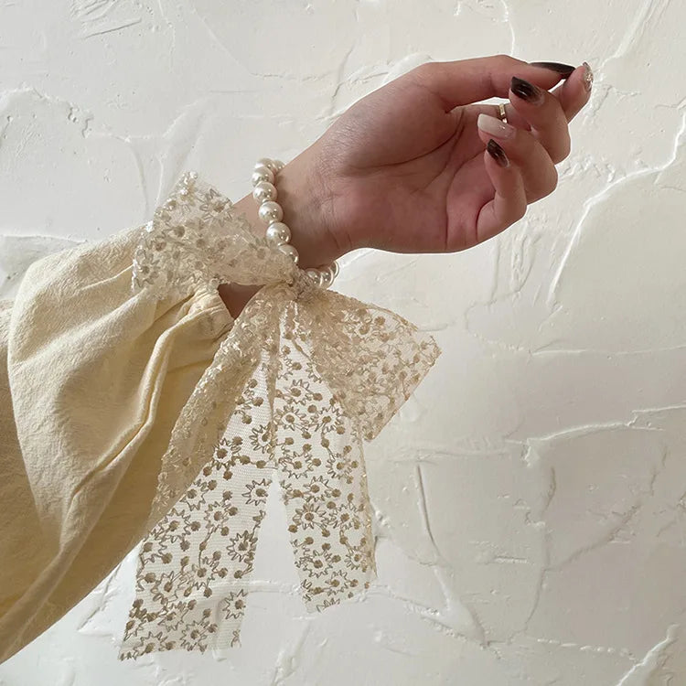 Elegant Lace Embroidery Bow Hair Ties Solid Color Retro Headdress Hair Ties Sweet Girls Princess Hair Accessories Gift