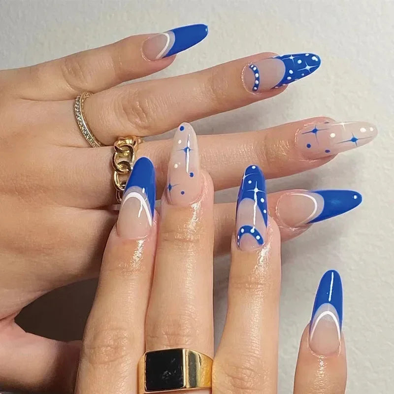 24pcs detachable sweet cool ballet false nails with star y2k designs acrylic press on nails coffin almond fake nails with glue