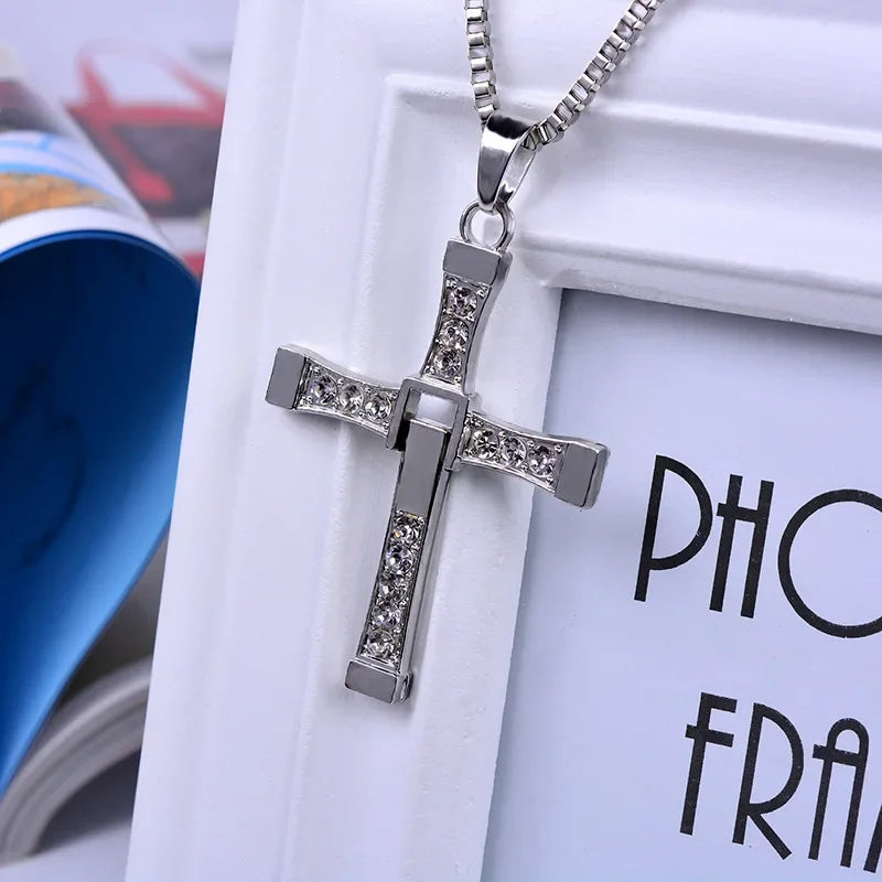 Hip Hop Rhinestone Cross Pendant Necklace for Men Women Punk HipHop Fashion Gift Jewelry