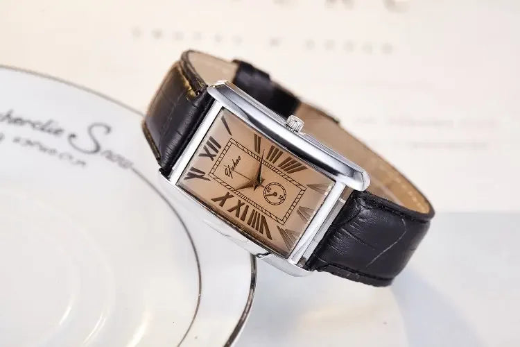 Couple Quartz Watch Luxury Rectangle Dial Women Men Leather Band Watches Luxury Gift Casual Wristwatch Relojes Para Mujer