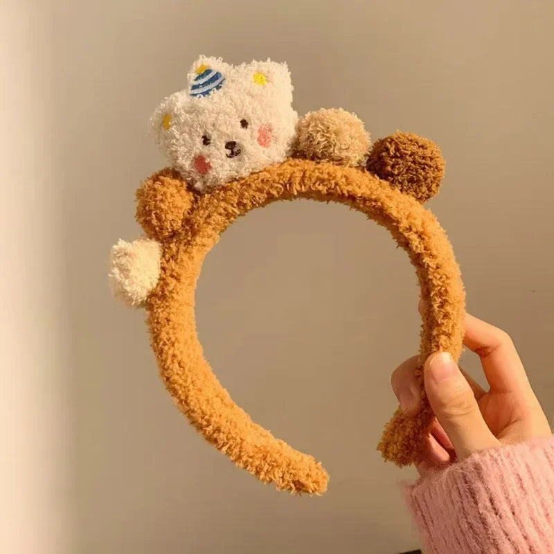 2024 Cute Plush headbands For Women Bear Hairbands girls makeup headband Wash face head band  Non-slip Flower hair Hoop Headwear