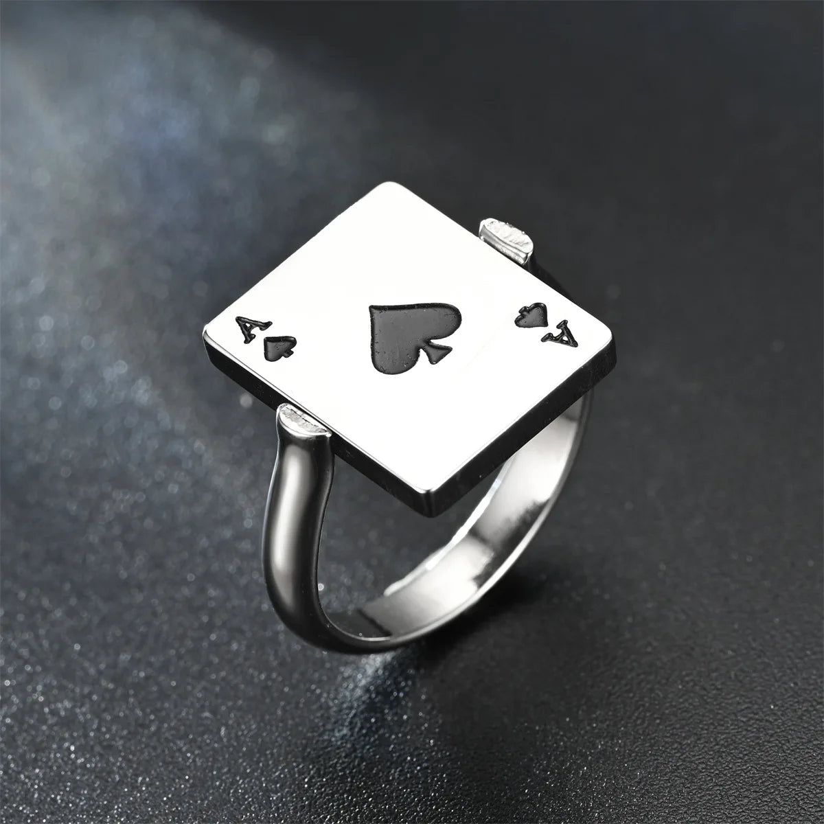Hiphop Titanium Steel Ring For Men Women Reversible Poker Ace Of Spades Oil Drop Ring Jewelry Double-sided Spinner Finger Ring