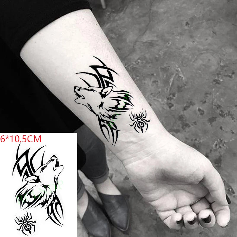 Waterproof Temporary Tattoo Sticker Neck Black Gothic Punk Devil Bull Cross English Letters Flash Tatoo Fake Tatto for Woman Men