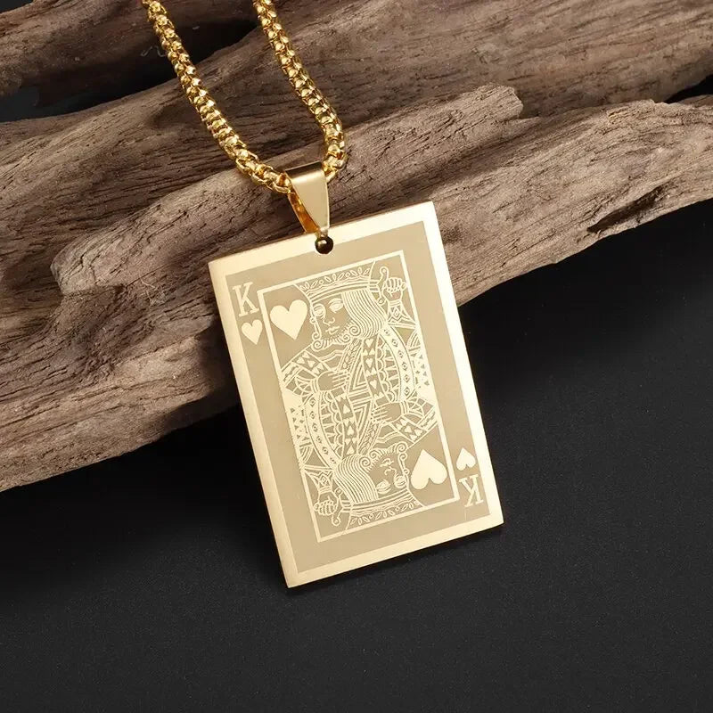 Hip-Hop Iced Out Spades Playing Card Necklace Men\'s Personalized Street Hip-Hop Rock Trend Jewelry Cool Luck Necklace