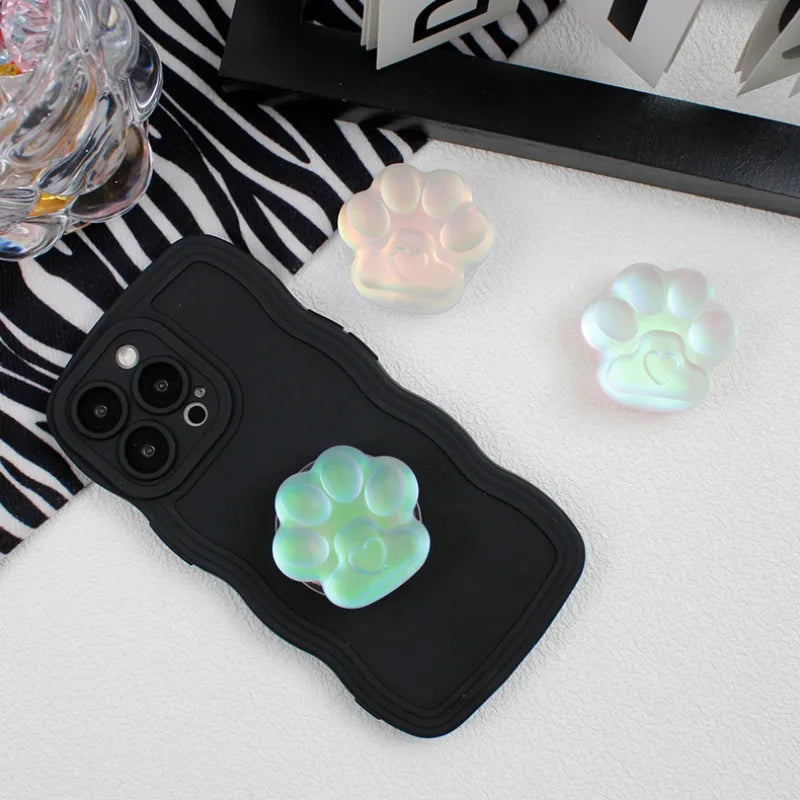 Foldable Phone Stand ABS Cute Cat Paw Love Heart Finger Ring Holder Matte Translucent Sticky Bracket for iPhone Samsung Huawei