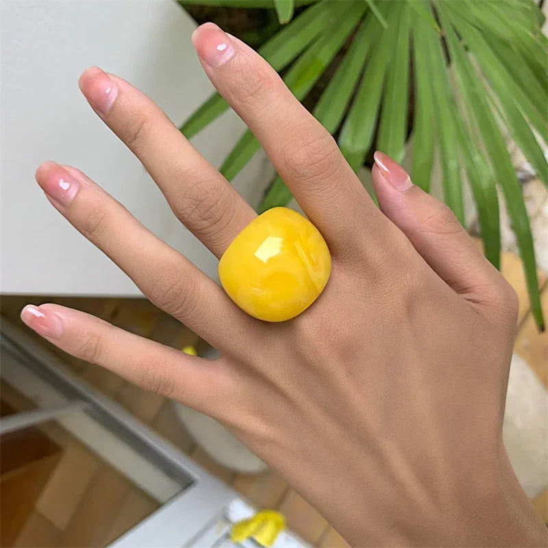 Classic Candy Color Acrylic Ring Exaggerated Geometric Rings Gothic Y2k Jewelry Wholesale Women's Fashion Accessories 반지