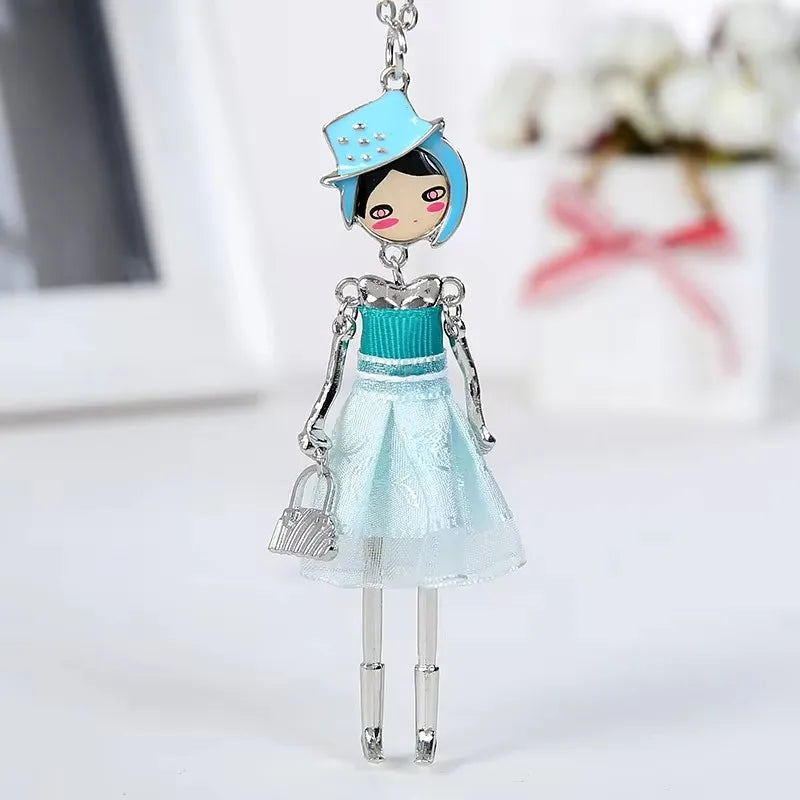 New Women Doll Long Chain Necklace Shining Dress Pendant Handmade Girl Maxi Necklaces & Pendants Brand Hot Fashion Jewelry