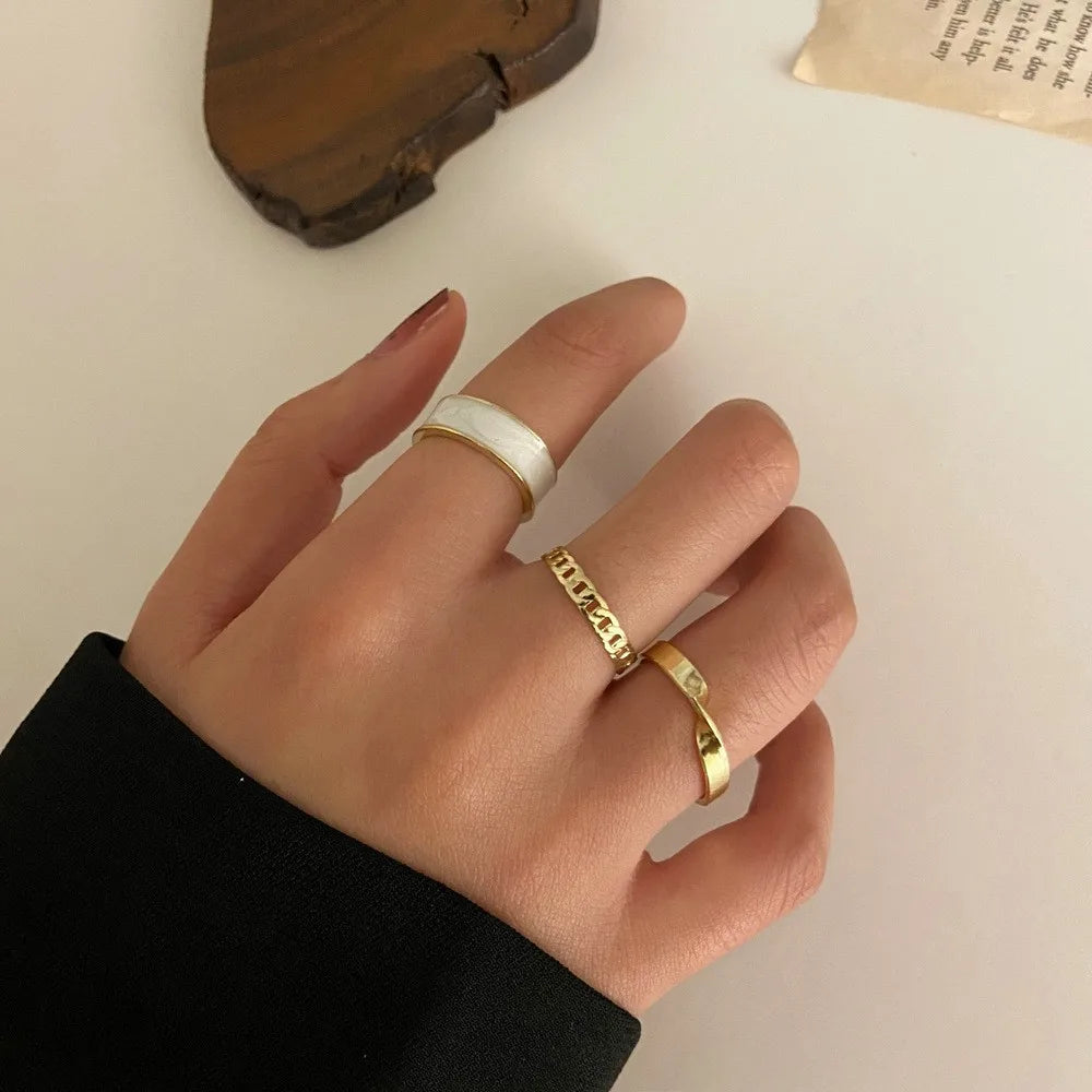 Vintage Korean Gold Silver Color Pearl Rings Set Jewelry For  Girls Butterfly Hollow Heart  Ring For Women Accessories