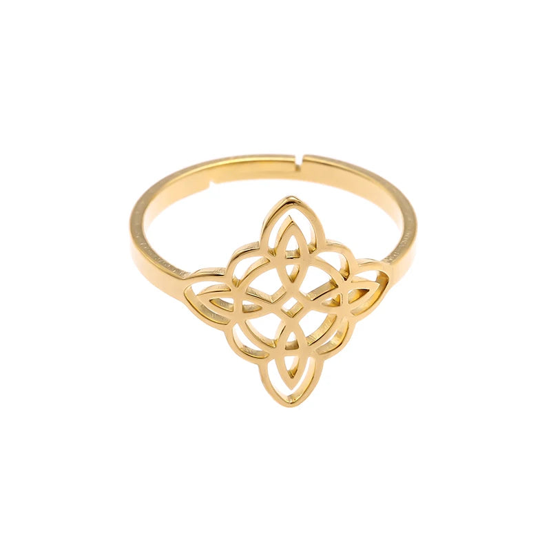 Stainless Steel Witch Knot Adjustable Ring Fashion Women Girls Good Luck Casual Party Jewelry Gift