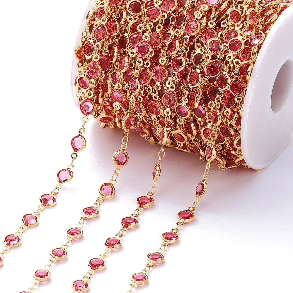 1Meter Colorful Glass Crystal Beads Chain Copper Chains For Necklace Bracelet Jewelry Making DIY Components Accessories