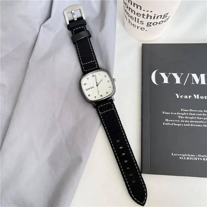 Brand Quartz Watch Youth Student Watch Vintage Square Dial Leather Belt Wristwatch Casual Fashion Men Women Gift Clock Wholesale