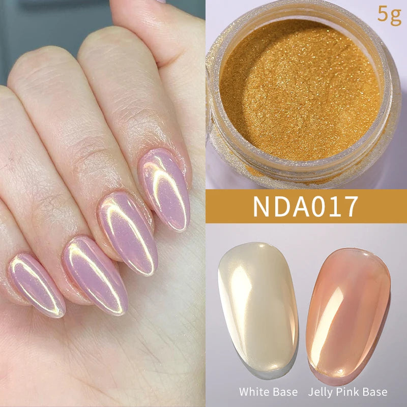 NICOLE DIARY 5g Aurora Pearl White Pink Nail Powder Chrome Pigments Metallic Rubbing Dust Moonlight Effect Nail Arts Decoration