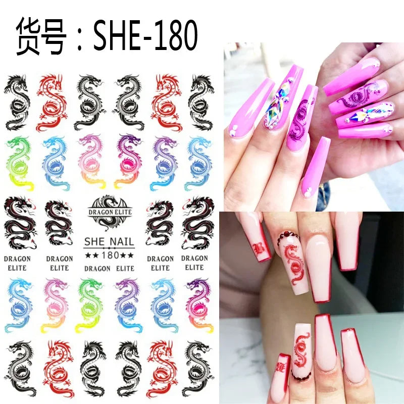 3D Chinese Red Black Dragon Manicure Decor Stickers Snake Nail Sticker DIY Self Adhesive Nail Decals Acrylic Nail Art Decoration