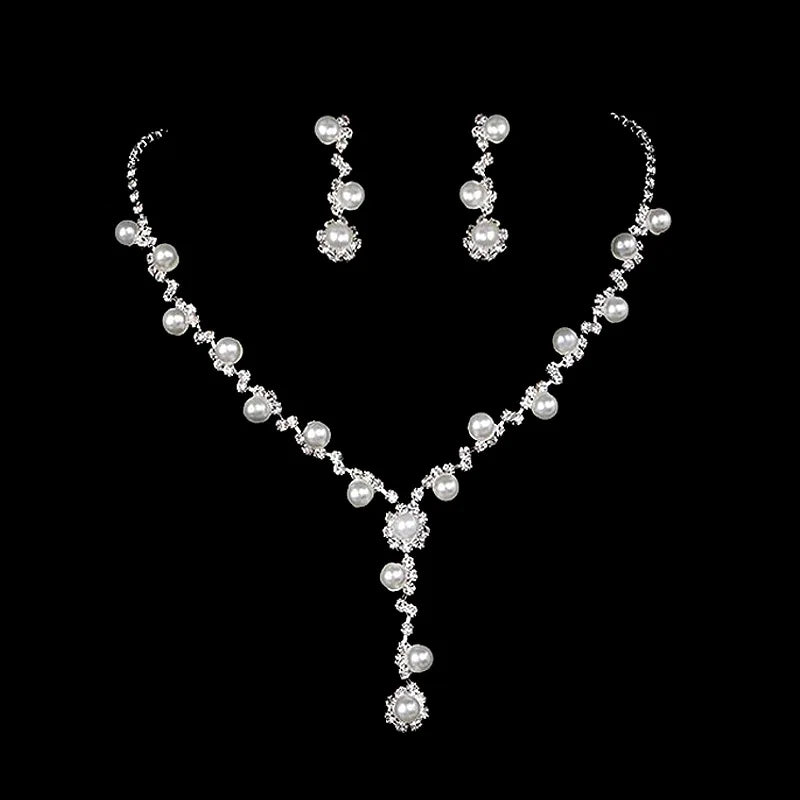 Luxury Crystal Bride Jewelry Set Rhinestone Wedding Dress Banquet Zircon Chain Necklace Dangle Earring Sets Ladies Accessories