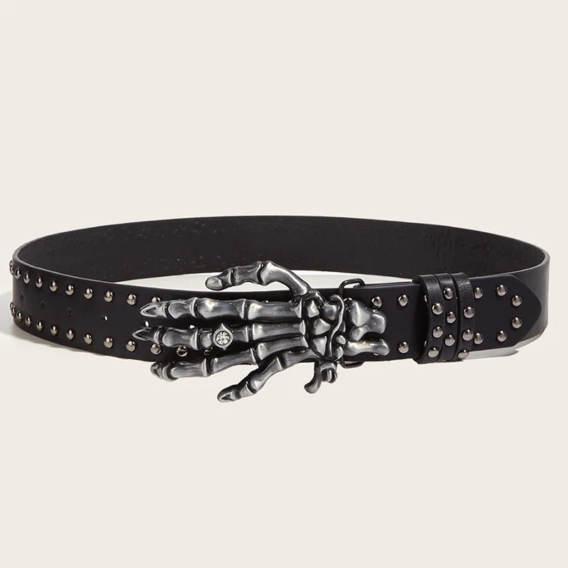 Halloween Skeleton Hand Belt Skull Casual Gothic Men Belt Vintage Snap Buckle Beaded Hip Hop Rock Cowboy Decoration Punk Belts