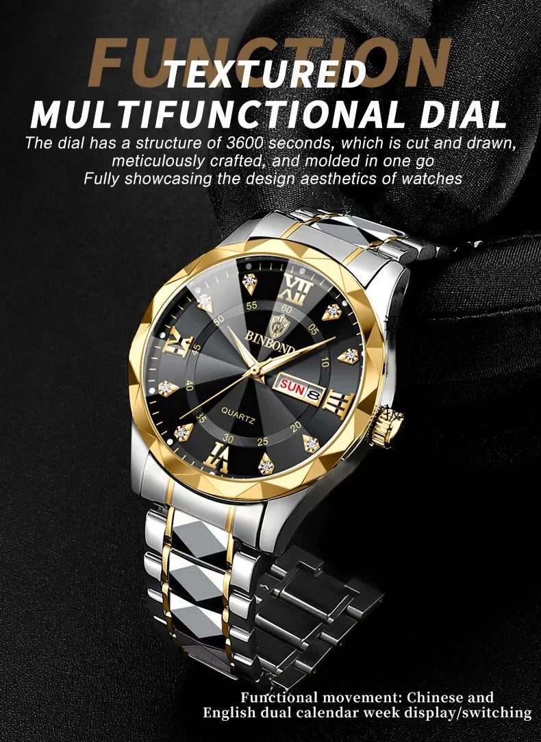 BINBOND B2521 Fashion Casual Business Quartz Men Watches 30M Waterproof Week Date Clock Sport Mens Wristwatch Relogio Masculino