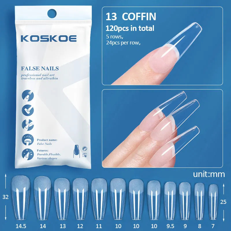 120PCS Matte Fake Nails Capsules Almond Coffin T Shape Full Cover False Nails Frosted Artificial Nail Soft Gel Tips Manicure Nai