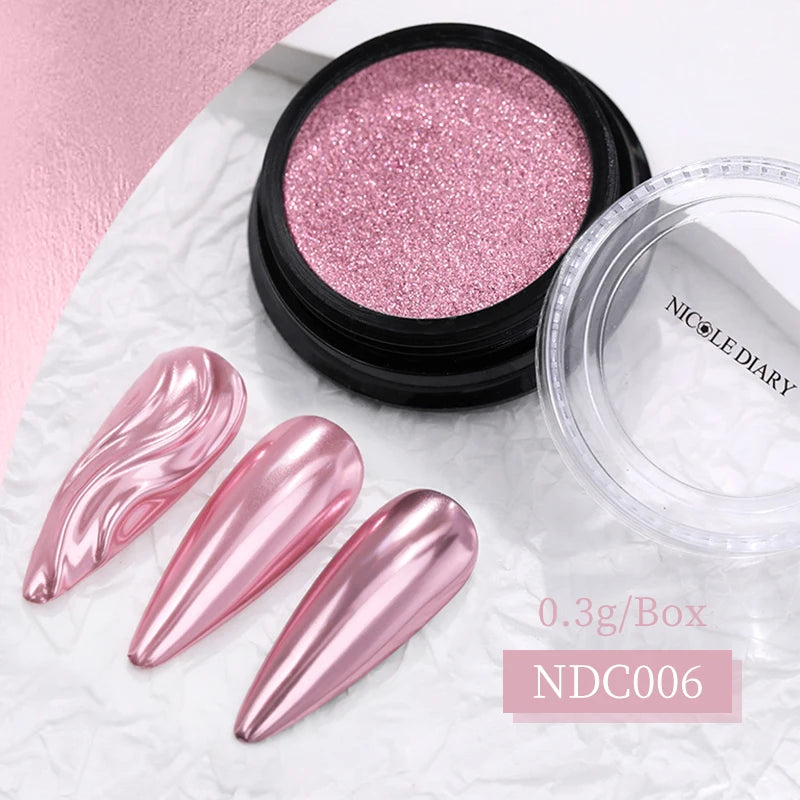 NICOLE DIARY Aurora Nail Powder White Chrome Pigment Pearl Rubbing Dust Mirror Effect Nail Art Glitter Manicure Nail Accessories