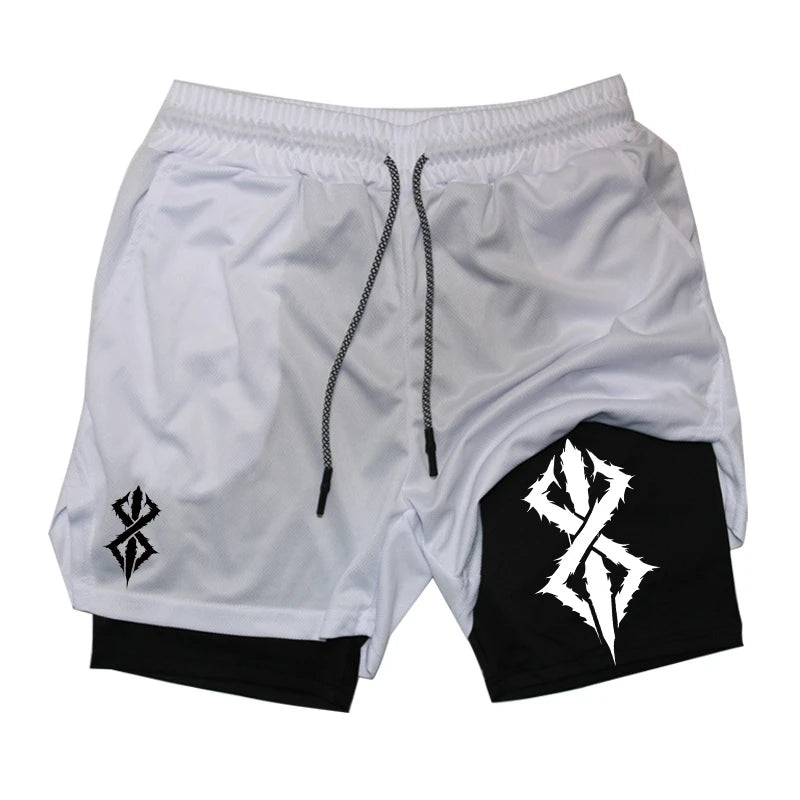 Summer Shorts for Men 2 in 1 Athletic Gym Workout Running Performance Shorts Print with Phone Pocket Quick Dry Breathable