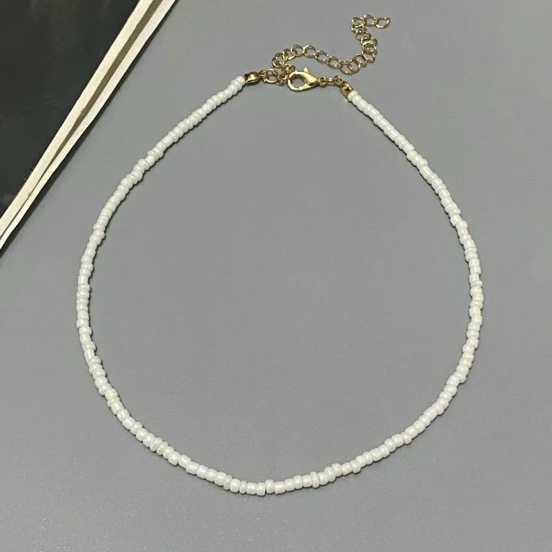 4 Colors Fashion Starfish Choker Necklace for Men Women White Black Blue Colorful Rice Beads Gift for Friend  Short Collar