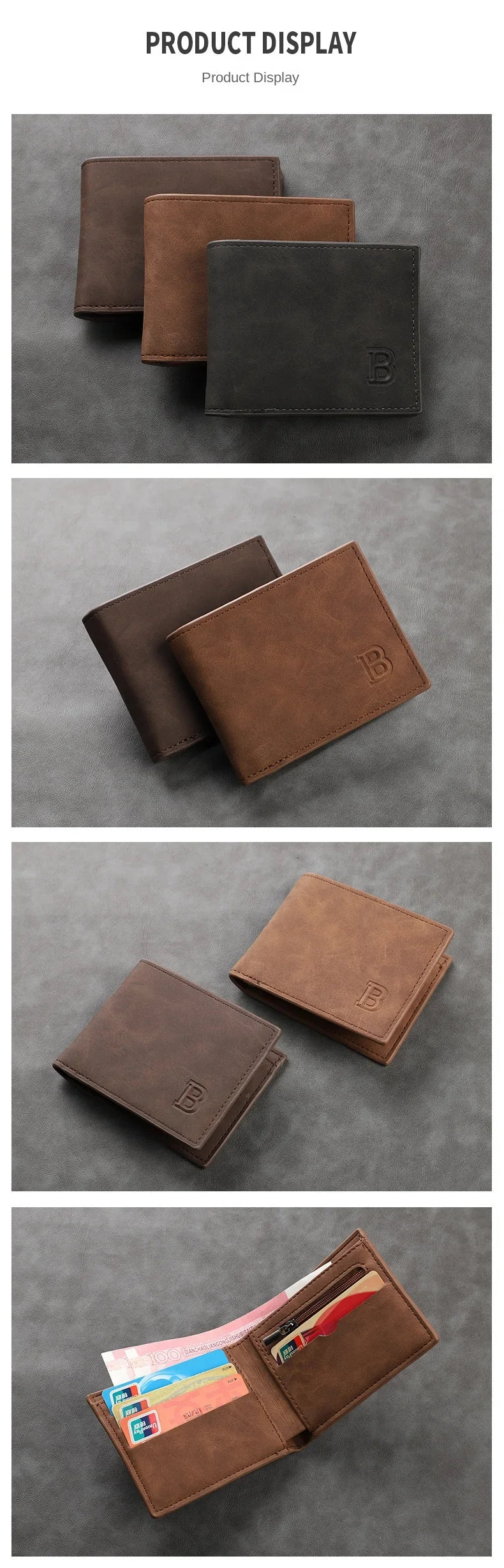 New Fashionable Vertical Retro 2% Off Multi Card Slot Wallet Matte Multi functional Leisure Multi card Slot carbon wallet men