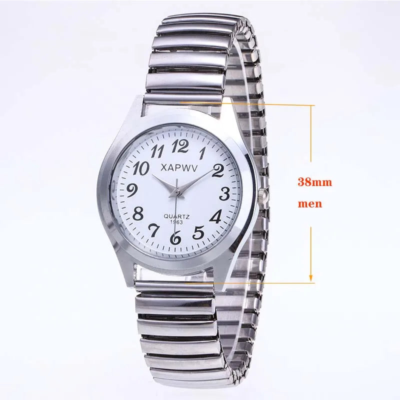 Simple Classic Couple Watch Elastic Spring Strap Large Digital Waterproof Luminous Quartz Wrist Watch Men and Women Gift Clock
