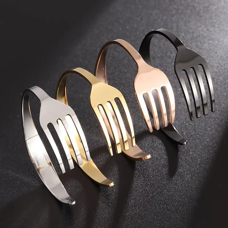 Creative Design Cutlery Knife Fork Men Bangles Women Stainless Steel Friendship Arm Cuff Open Bracelet Fun Trend Jewelry
