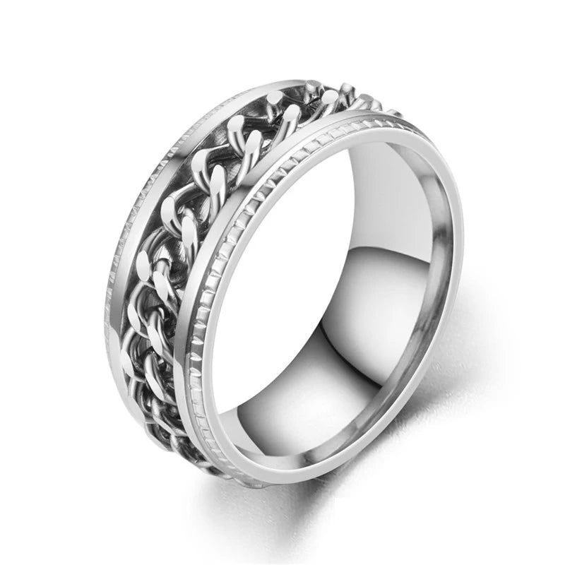 Titanium Steel Rotatable Chain Rings for Men Women Spinner Ring Anti Stress Multifunctional Rings Bottle Opener Ring Club Gift