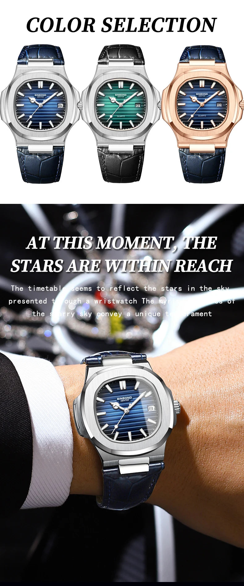 BINBOND Top Luxury Square Man Watch Date Waterproof Luminous Watch High Quality Leather Quartz Men's Watches Relogio Masculino